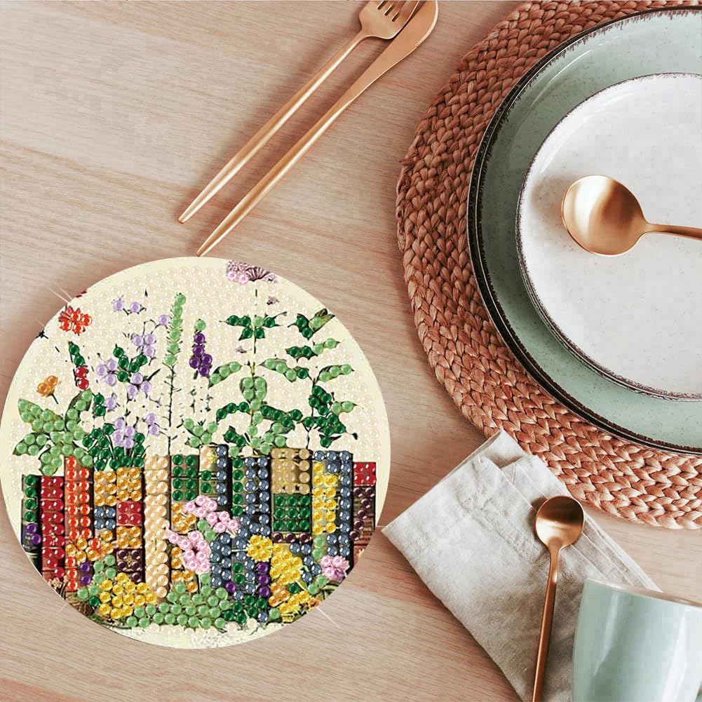 ijbnhd 8 Pcs Diamond Art Coasters Kits, Books Diamond Painting Coasters Kit with Holder, Diamonds Art Non Slip Coaster Crafts Kits for Adults Gifts 4x4 inch (Cork Wooden Pad)