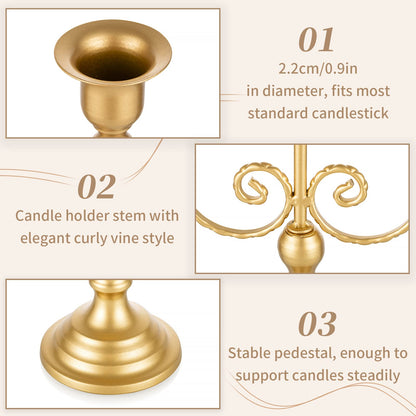 Sziqiqi Gold Taper Candle Holder for Centerpiece - 3-stem Candlesticks Holder for Wedding Table Centerpieces Metal Candle Stick Holders for Fireplace Mantle 2pcs