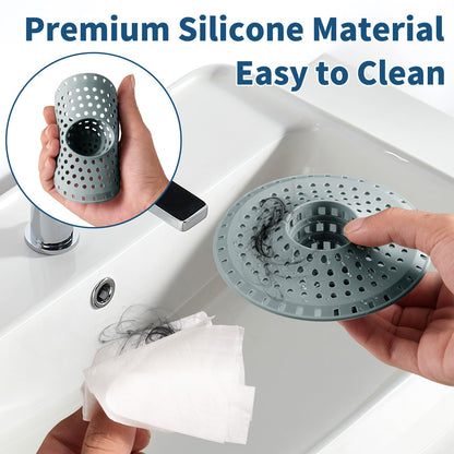 Bathtub Drain Hair Catcher,Tub Shower Drain Hair Trap/Strainer,3PCS Silicone Collapsible Tub Hair Catcher Drain Protector Designed for 1.47" to 1.75'' Regular Drains(Dark Gray)