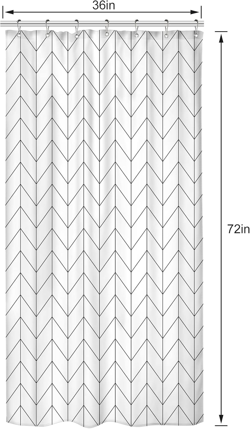 Riyidecor Small Stall White Black Half Single RV Camper Shower Curtain 39x72 Inch, Chevron Herringbone Geometric Decor