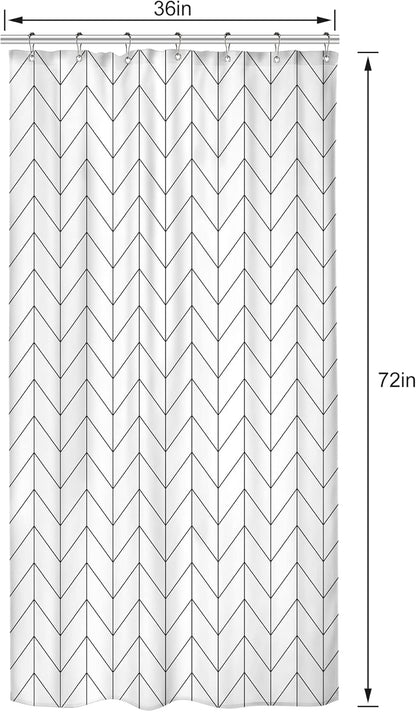 Riyidecor Small Stall White Black Half Single RV Camper Shower Curtain 39x72 Inch, Chevron Herringbone Geometric Decor