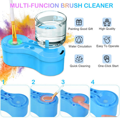 Mikiwon Painting Station, Paint Brush Cleaner and Silicone Art Mat 20"X16" with 10 Paint Brushes, Paint Brush Rinser, Art Supplies Set (Blue)