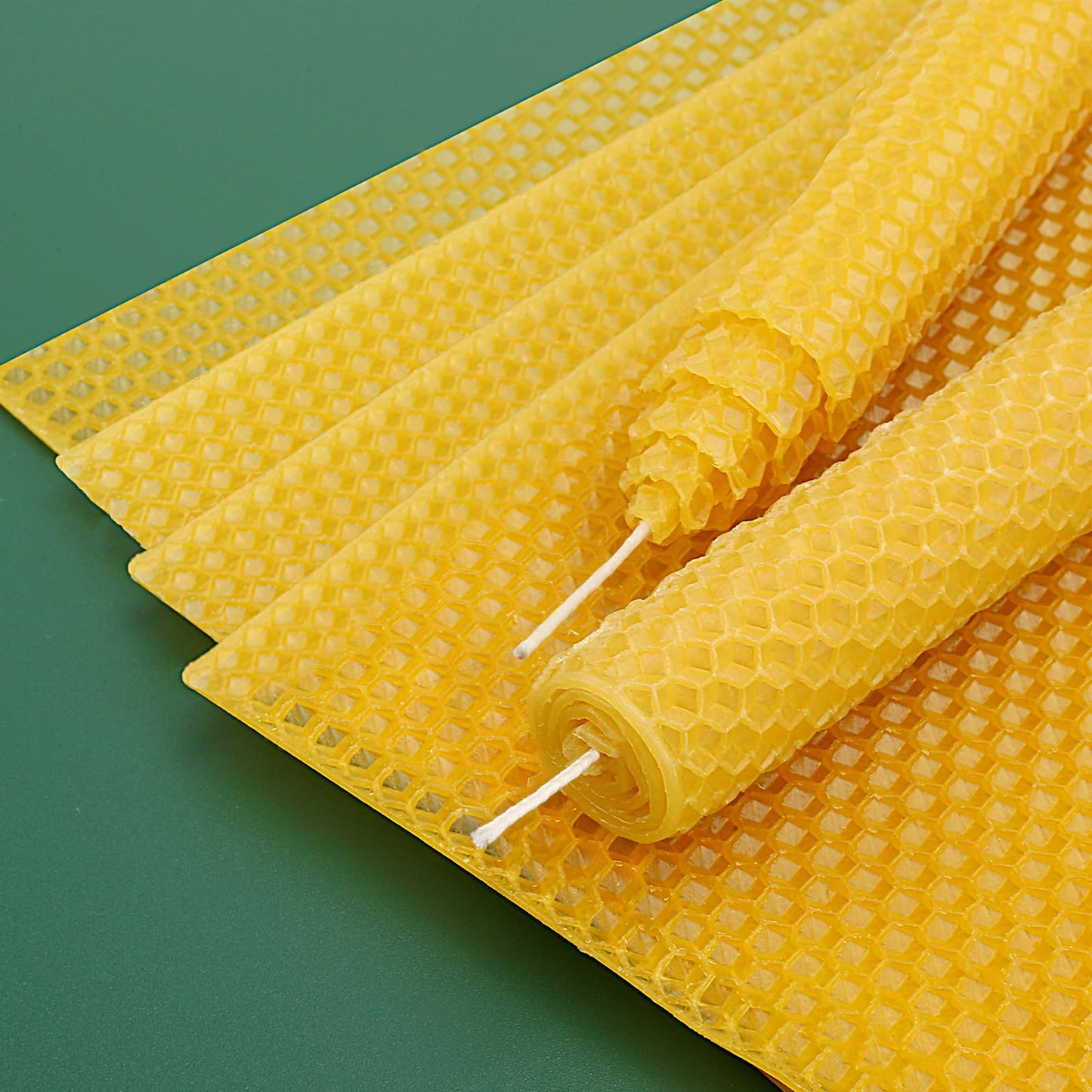 MOSROAD Beeswax Sheets for Candle Making, 30Pcs DIY Beeswax Candles Rolling Kit for Kids & Adults, Natural Honeycomb Sheets (8 x 8 Inch) with Cotton Wick, Bee Ornaments, Lace Ribbon and Hemp Rope