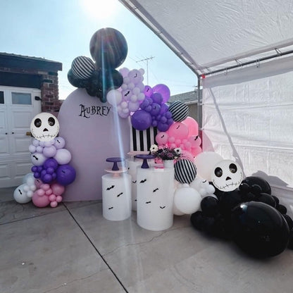 148 Pcs Halloween Balloon Arch Garland Kit, Pastel Pink Purple Black Halloween Birthday Party Decoration Stripe Skull Foil Balloons for Skeleton Haunted Yard Indoor Outdoor Spooky Party Supplies