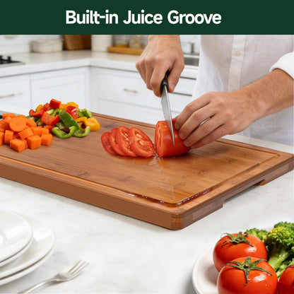 Zeawec 3-Piece Set Bamboo Cutting Board for Kitchen - Crack-Resistant Wood Chopping Boards with Deep Juice Grooves, Pre-Oiled Butcher Block for Meat, Vegetables & Cheese, Carbonized