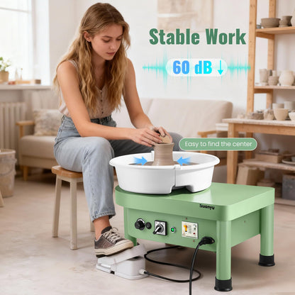 Huanyu Pottery Wheel Machine, 12-Inch Bat System Manual & Foot Pedal Control Electric Ceramic Wheel Forming Machine Art Clay DIY Sculpting Tool Kit (Green)
