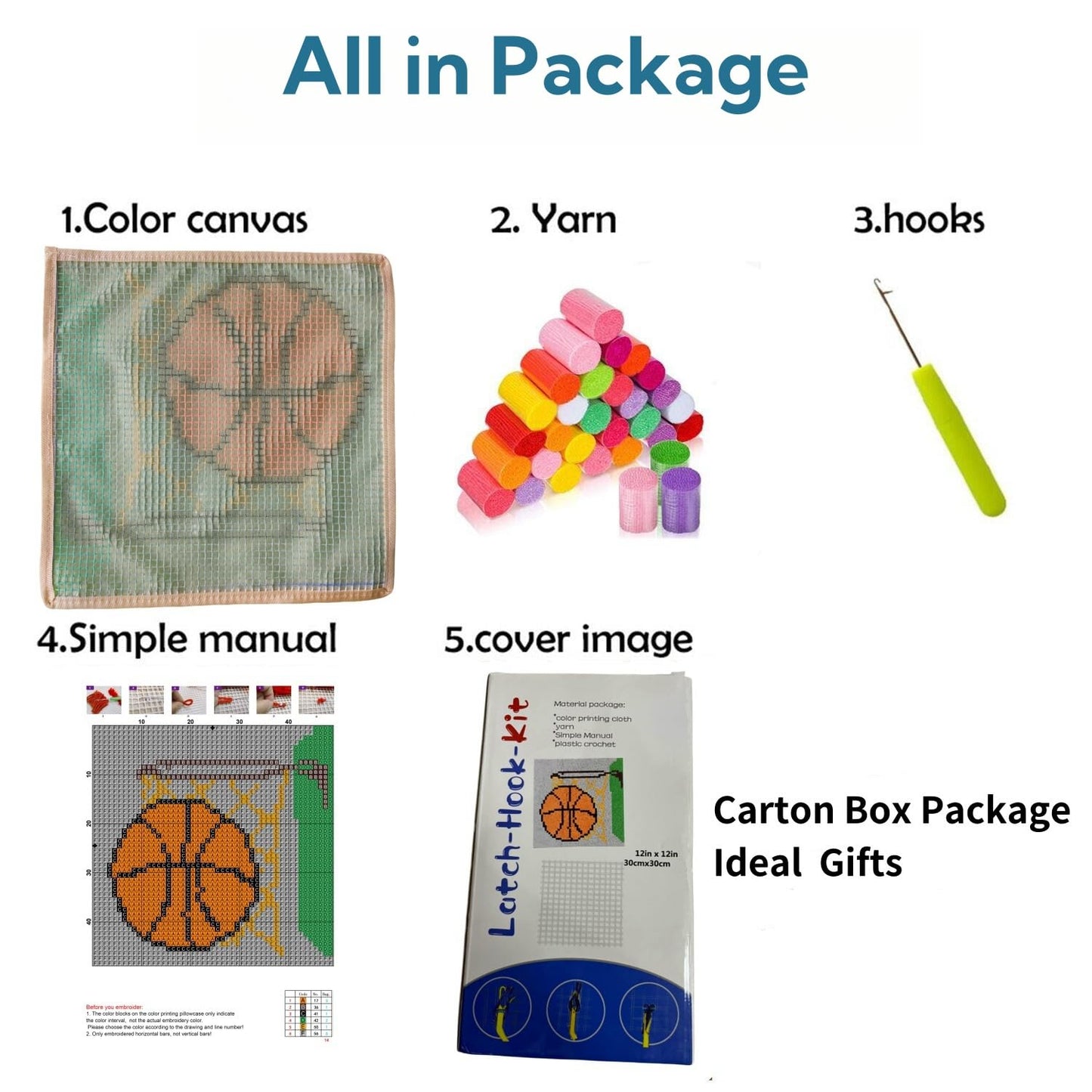 Generic Cartoon White Baseball Latch Hook Rug Kit for Beginner Kids Easy Little Mat with Printed Canvas DIY Hook Making Crochet Yarn Craft Tapestry for Decoration and Gift 12x12inch, As Main Picture