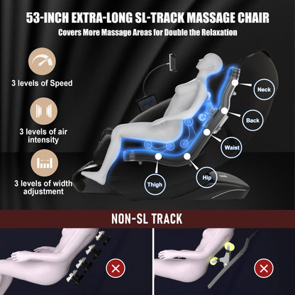 Notired Massage Chair Full Body, 2026 Zero Gravity SL-Track Shiatsu Massage Chair Recliner with 12 Auto Modes, Thai Yoga Stretch, Foot Rollers, Heated Waist & Calf, AI Control & Body Scan, L183 Black