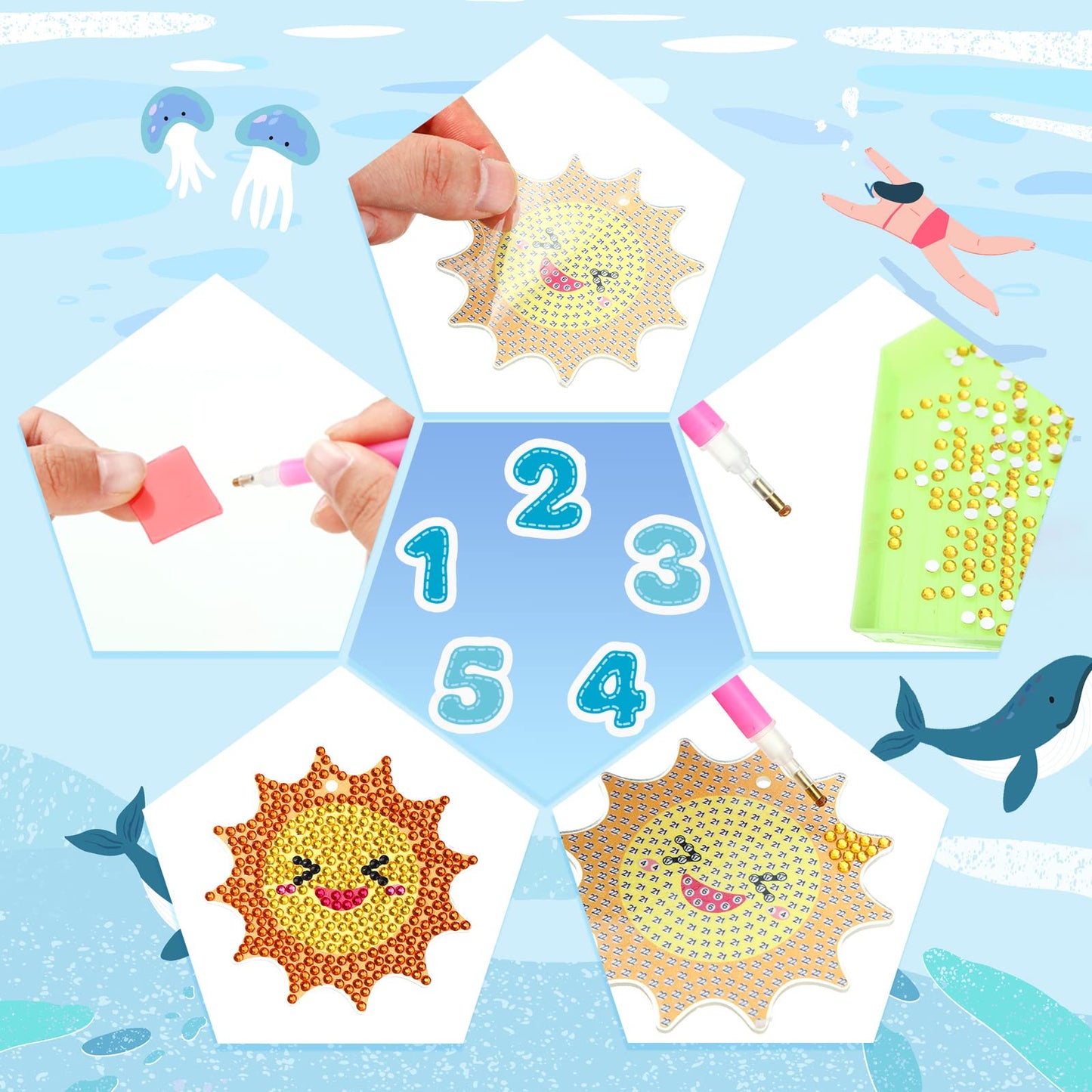 Karenhi 24 Pcs Summer Diamond Painting Keychain Kits 5d DIY Hanging Diamond Art Ornaments Flamingo Pineapple Summer Beach Diamond Decorative Crafts