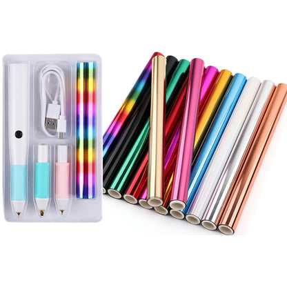 Briartw USB Hot Foil Pen – Heat Active Foiling Tool with 13 Color Foil Rolls & 3 Interchangeable Tips for Writing, Drawing, Crafting on Paper, Wood, Leather