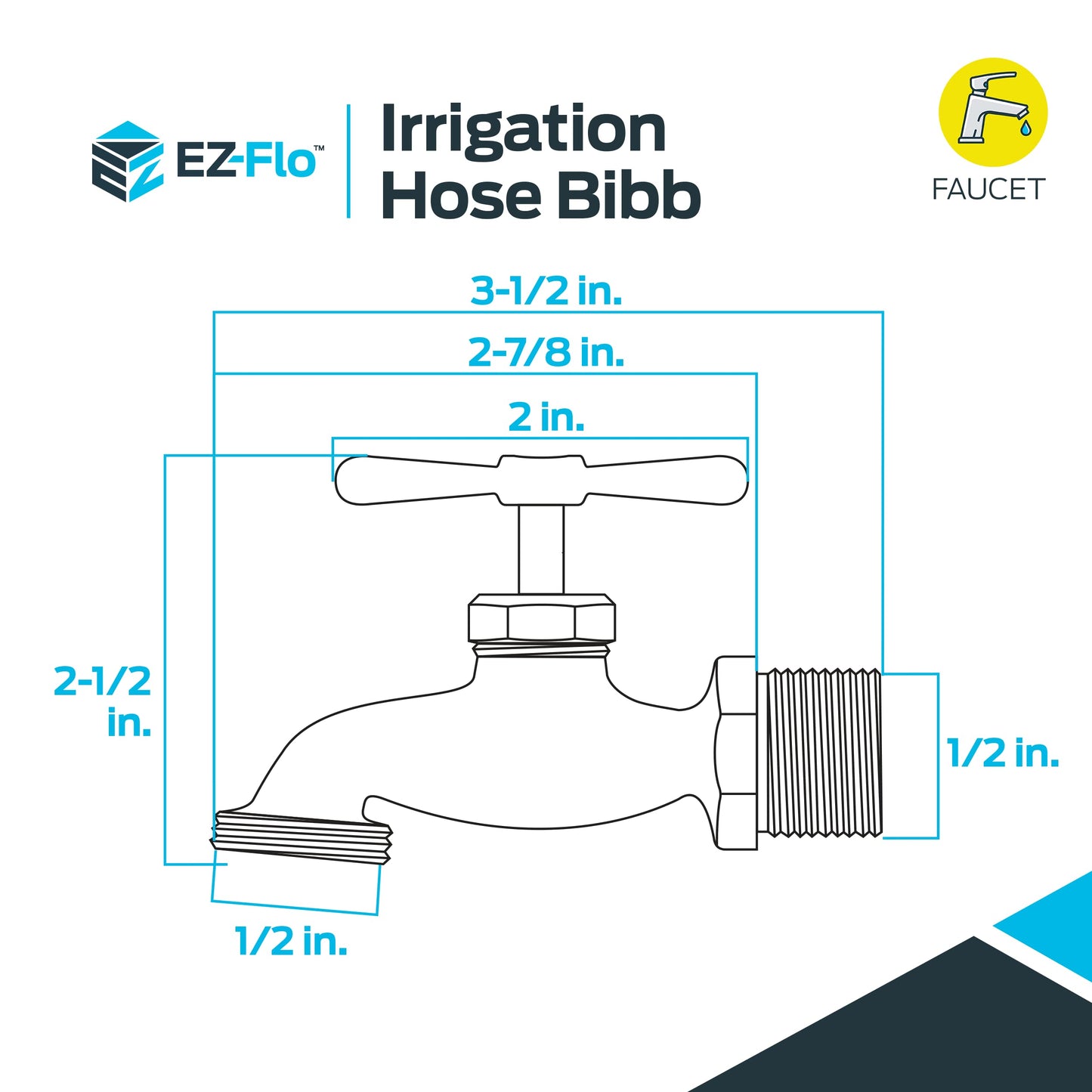 Eastman Irrigation Hose Bibb, 1/2 Inch MIP x 1/2 Inch MHT Outdoor Spigot, Brass Garden Valve, 20181