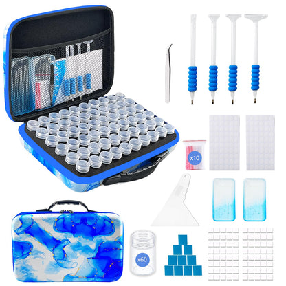 SuSentak Diamond Art Storage Containers with Dot Drill Tools,60 Slots Bead Organizer Case for 5D DIY Art Kits, Portable Craft Box for Diamond Painting Accessories (Blue)