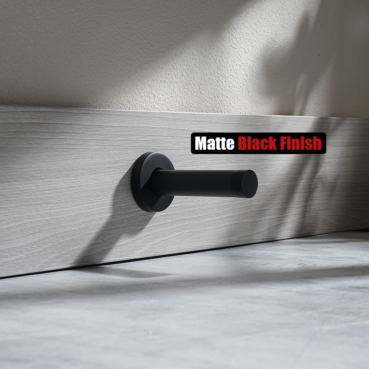 JQK Door Stopper Black, 304 Stainless Steel Thicken 1mm Sound Dampening Door Stop Bumper Wall Protetor 2 Pack, Matte Black, DSB5-PB-P2