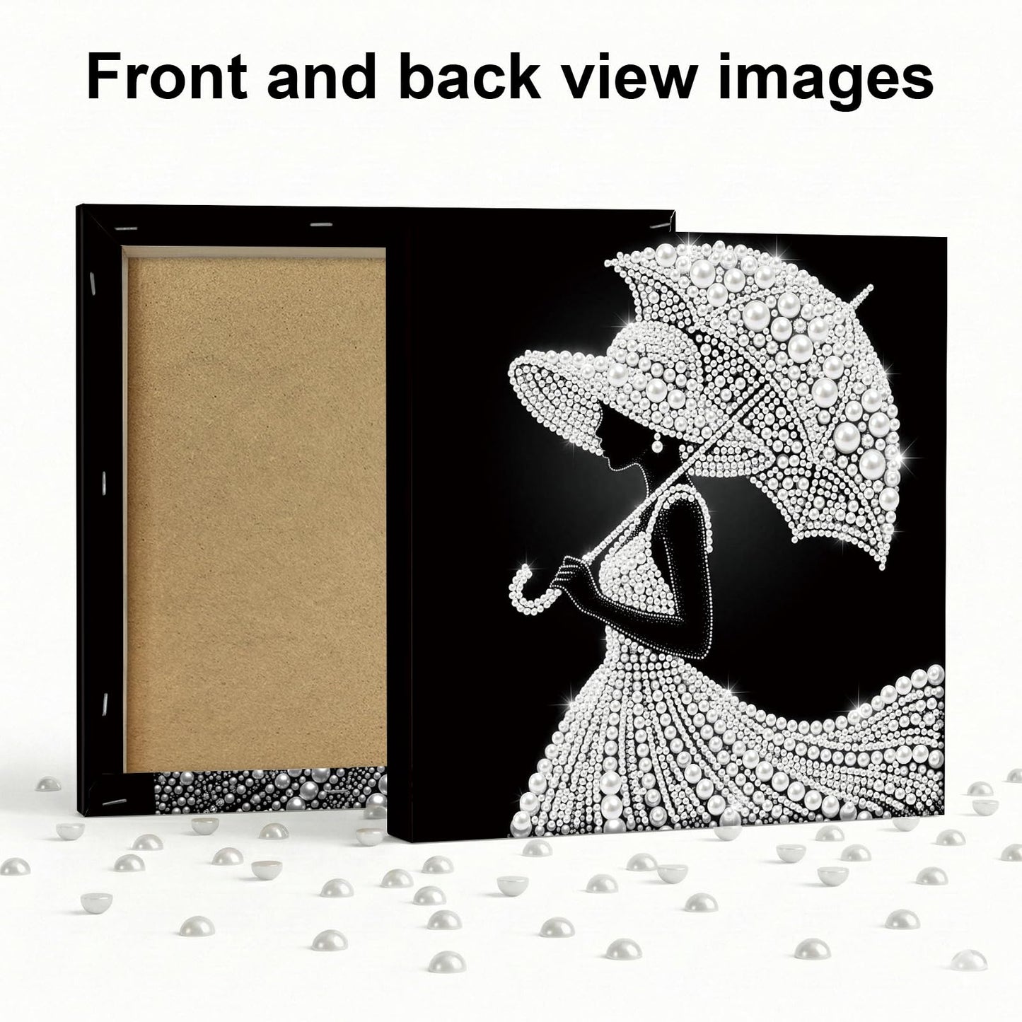 pigpigboss Umbrella Lady Diamond Painting Kit with Wooden Frame, Special Shaped Pearl Diamond Art for Adults Beginners Home Wall Decor (9.84 x 9.84 x 0.59 inches)