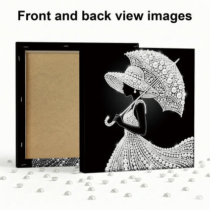 pigpigboss Umbrella Lady Diamond Painting Kit with Wooden Frame, Special Shaped Pearl Diamond Art for Adults Beginners Home Wall Decor (9.84 x 9.84 x 0.59 inches)