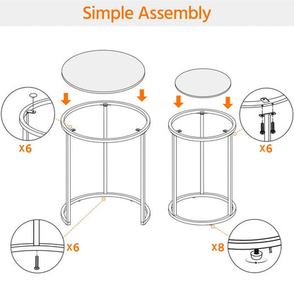 Yaheetech Round Nesting Side Table Stacking Coffee Table, Set of 2 Circular End Tables w/Metal Frame & Tempered Glass Top & Protective Foot Pads for Small Space Living Room Office, Mustard Gold