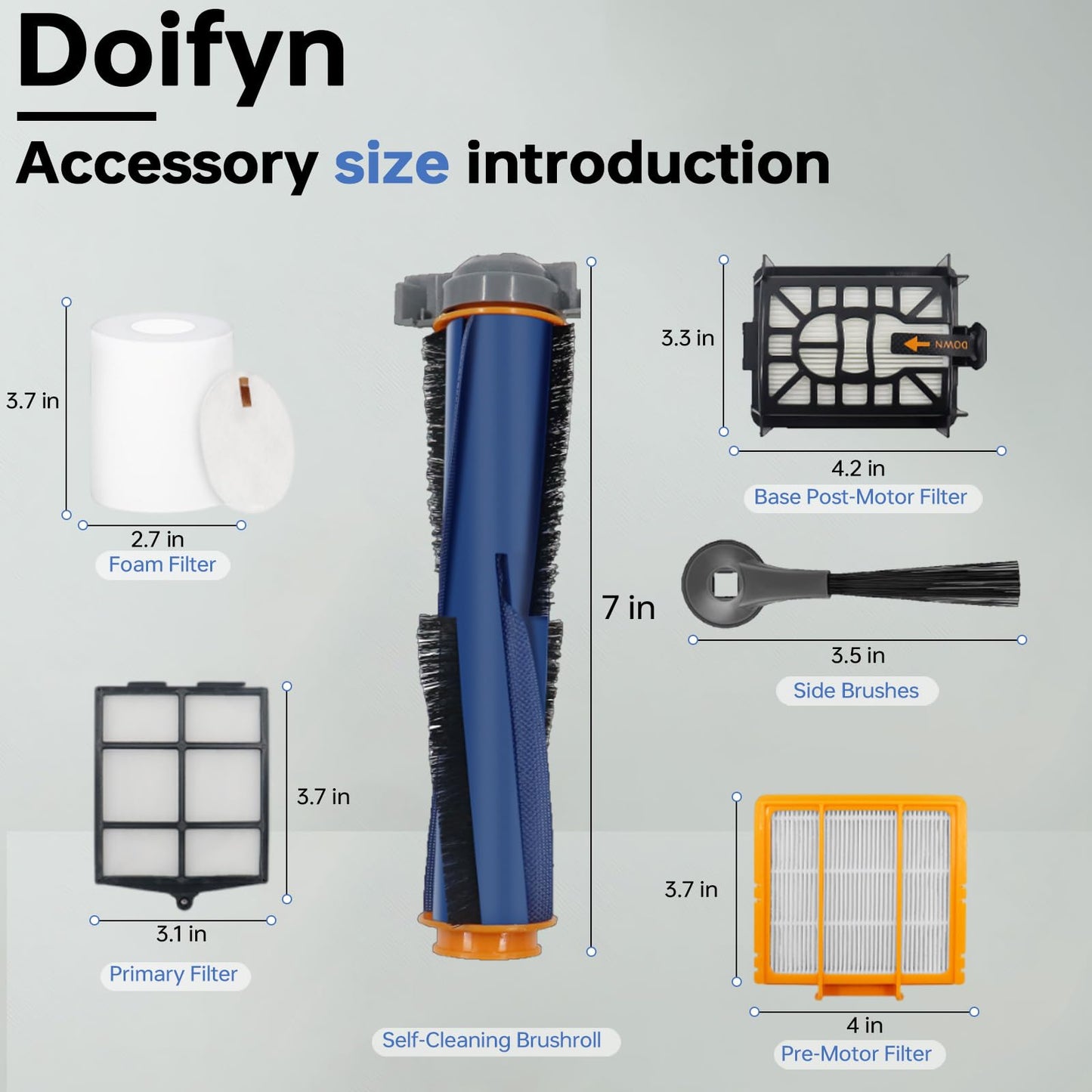 Replacement Parts Compatible with Shark AI AV2501S AV2511AE AV2501AE RV2502AE RV2610WA AV2510AOUS RV2520AOUS Robot Vacuum Cleaner, 1Main Brush, 2 motor pre-filters, 2Foam Filters, 6Side Brushes