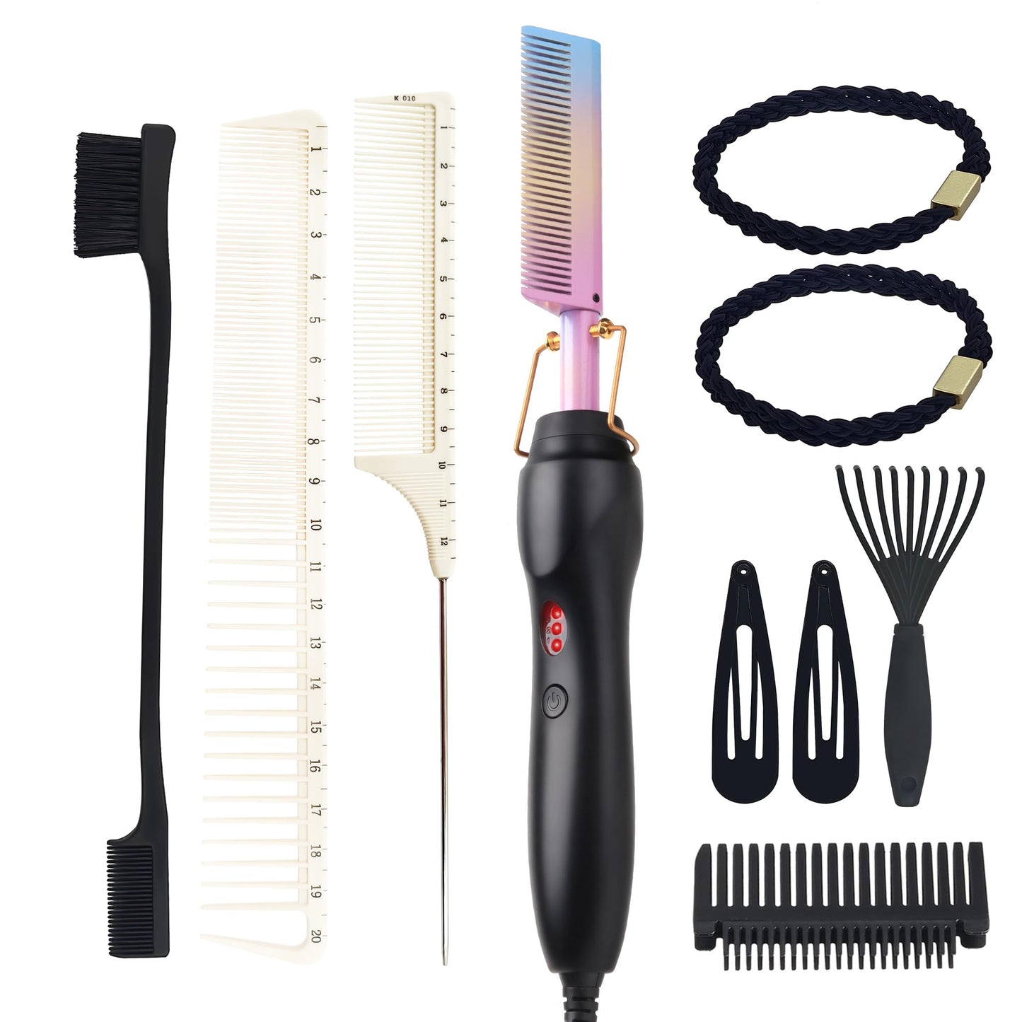Electric Hot Comb Hair Straightener Heat Pressing Comb Curling Flat Iron Curler Hair Straightener Brush for Natural Black,Anti-Scald Beard Straightening Electric Press Comb