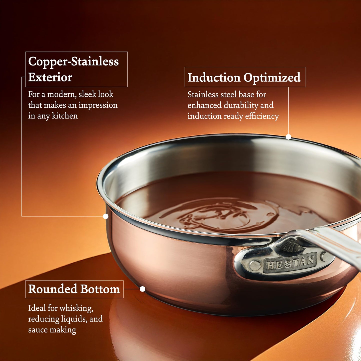 Hestan - CopperBond Collection - Copper Saucier Pan with Lid, Induction Cooktop Compatible, 2-Quart
