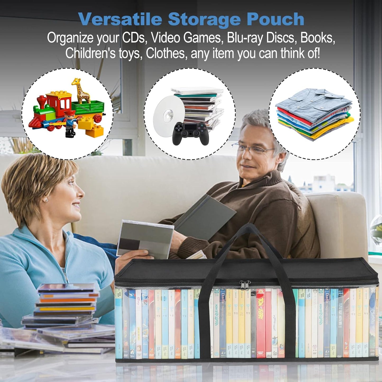 CCidea DVD Storage Bags Set of 3, Clear PVC Media Holder Case with Handles for DVDs/CDs/VHS - Holds 40 DVDs