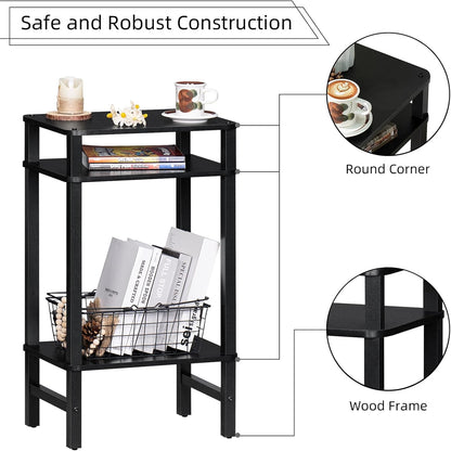 3-Tier YUFAM Side Table End Table Tall Night Stand for Living Room Bedroom Bathroom Office Furniture Black