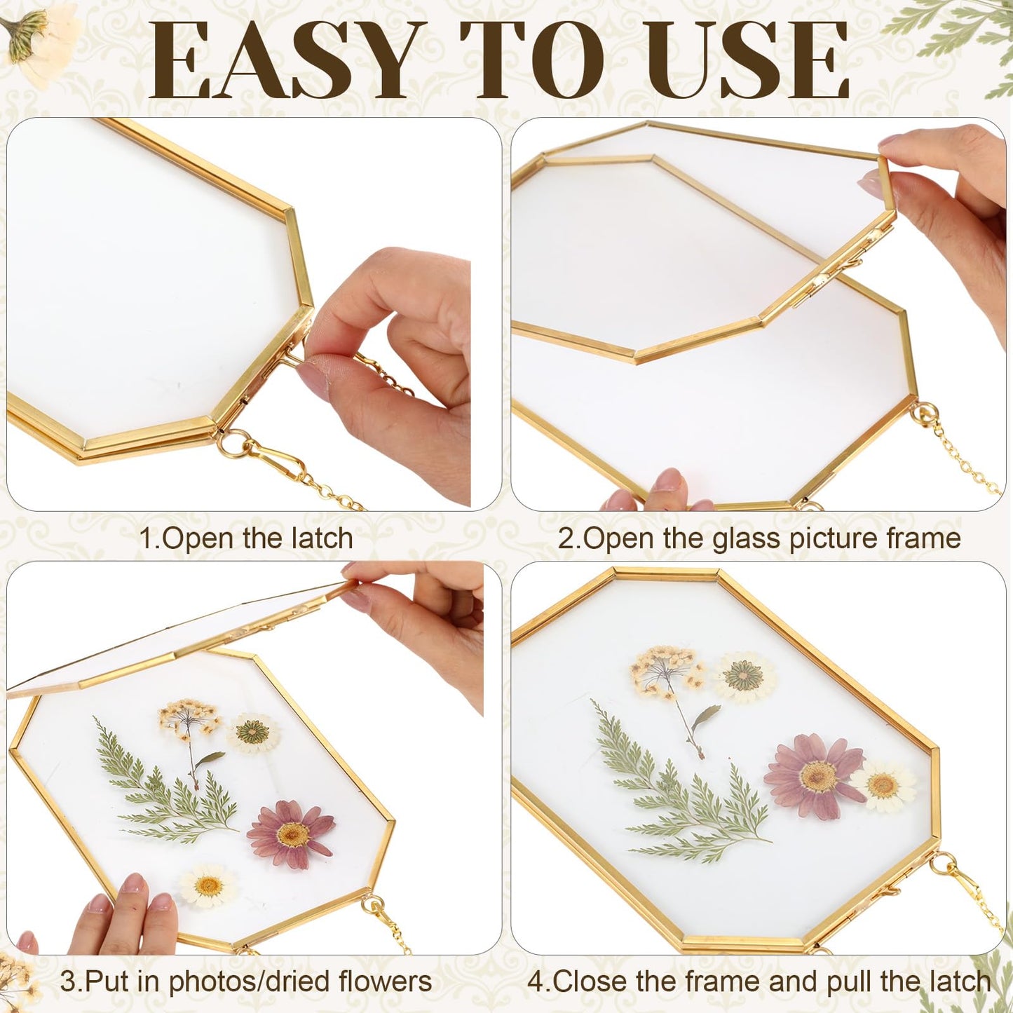 Vicenpal 6 Pcs 5 x 7 Inch Pressed Flower Frames Bulk, Floating Wall Hanging Double Glass Picture Frames with Metal Chain for Display Gallery Dried Plant Wedding Gifts for Mom Friends DIY Handy Craft