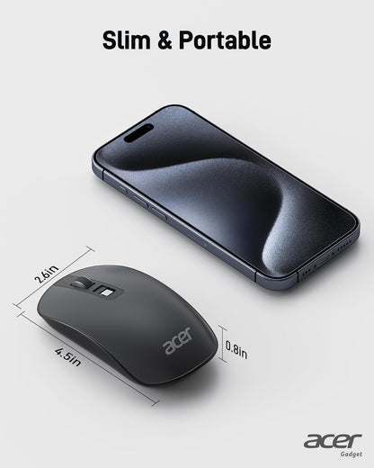 acer Computer Mouse Wireless, 2.4G Slim USB Wireless Mice with USB Receiver, 800/1200/1600 Adjustable DPI Optical Laptop Mouse with 4 Buttons, Portable for Laptop, Desktop, PC
