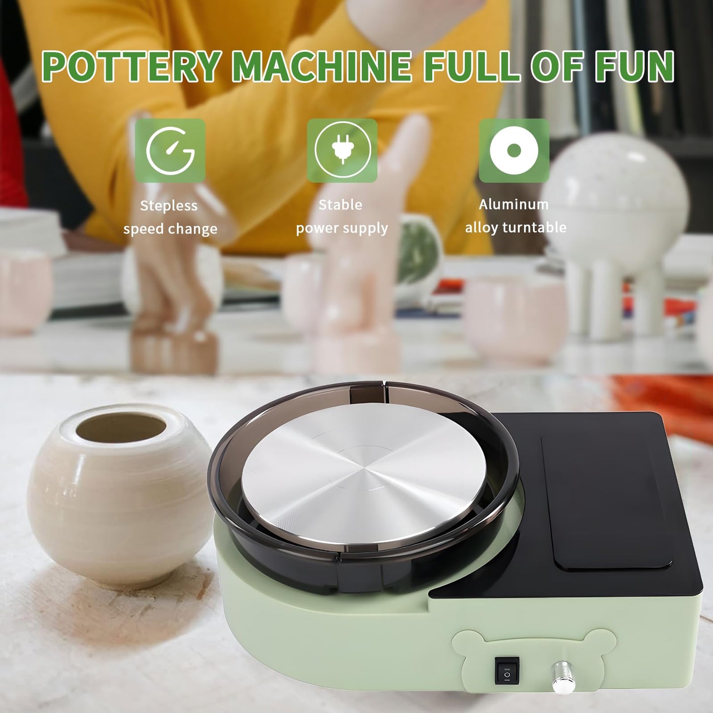 Pottery Wheel Machine with Foot Pedal, 6" Turntable Two-Way Rotation Clay Wheel，Electric Ceramic Forming Machine with Detachable Basin,DIY Clay Potter's Wheel Kit for Kids and Beginners Adults at Home