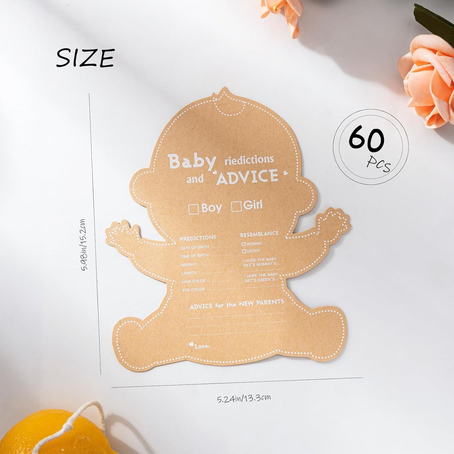 Bllhl 60PCS Baby Shower Games for Girl or Boy Prediction Cards for Baby Decorations, Kraft