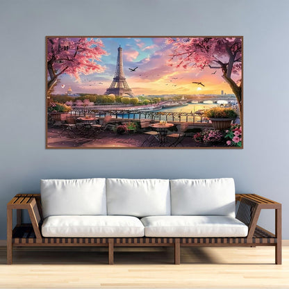 5D Large Diamond Art Painting,Eiffel Tower Diamond Art Kits for Adults,DIY Full Drill Crystal Rhinestone Arts and Crafts,Cityscape of Paris Art Painting with Diamond Home Wall Decor 27.5 X 15.7inch