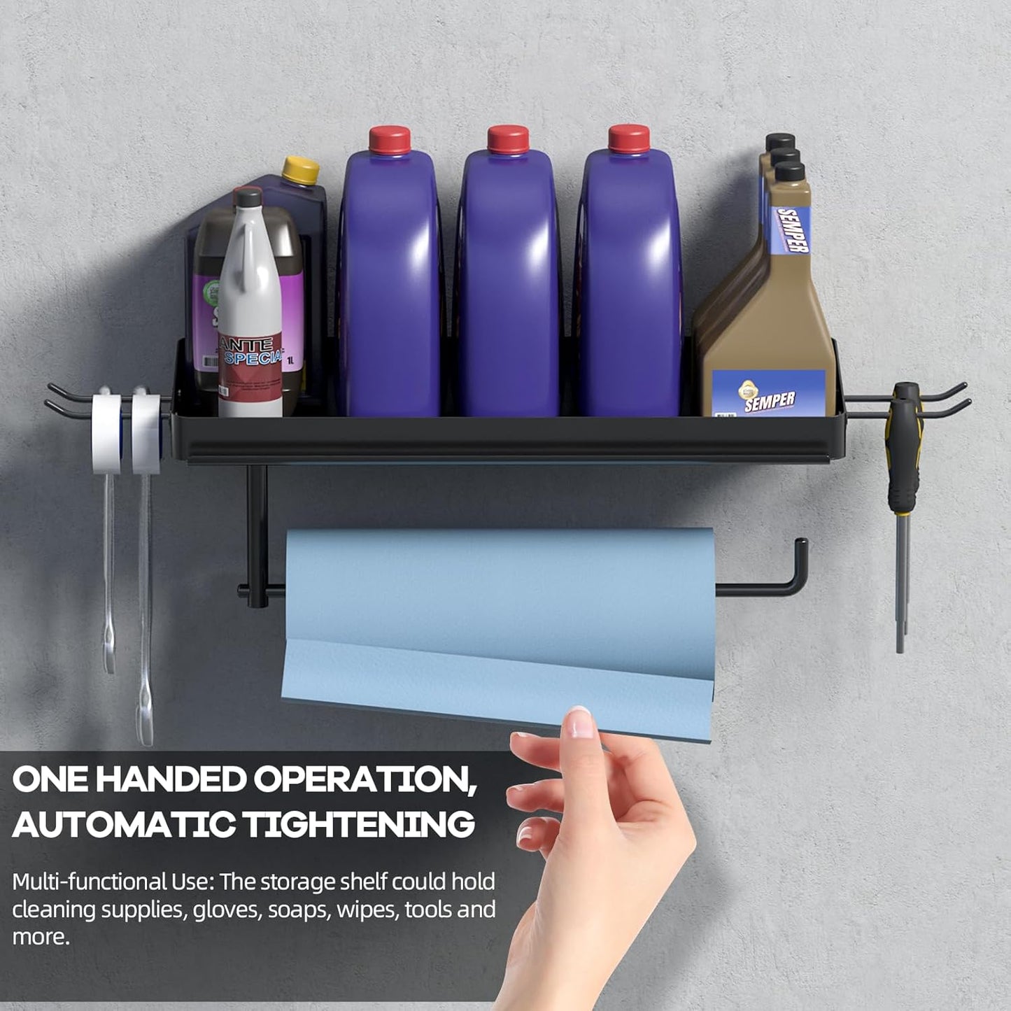 2 Garage Shop Paper Towel Holder Wall Mount, Garage Organization Paper Towel Phone Holder with Shelf and Hooks, Heavy