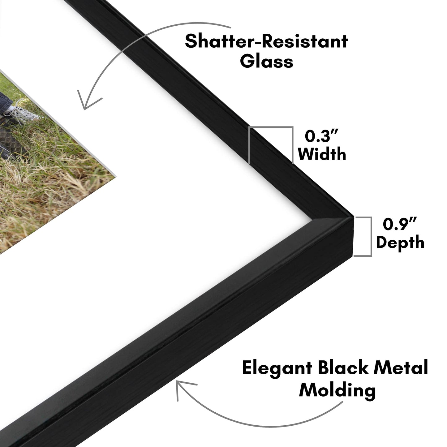 Americanflat 9x12 Metal Picture Frame with Tempered Glass - Use as 6x8 Frame with Mat or Display 9x12 Photo Without Mat - Brooklyn Collection - Picture Frames for Tabletop or Wall - Black