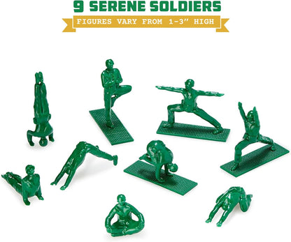 Yoga Joes Series 1 Green Toy Soldiers, Set of 9 Army Men Yoga Pose Figurines for Home or Office Decor