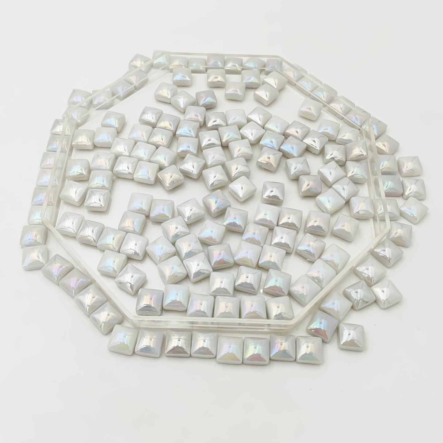 1.1lb Crystal Glass Mosaic Tiles for Crafts, 0.6"x 0.6" Square Mosaic Glass Pieces for Artwork,Garden Kit Decor (Plated White)