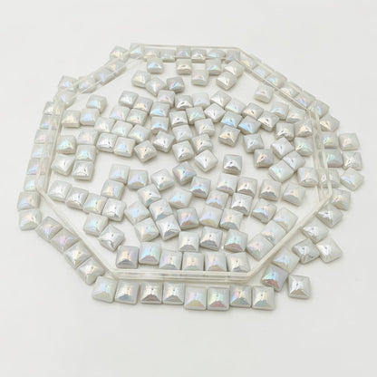 1.1lb Crystal Glass Mosaic Tiles for Crafts, 0.6"x 0.6" Square Mosaic Glass Pieces for Artwork,Garden Kit Decor (Plated White)