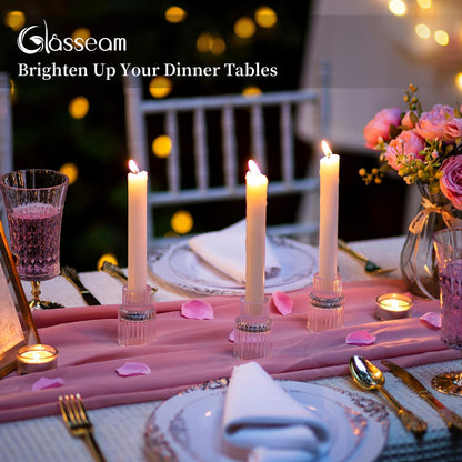 Glass Candlestick Taper Candle Holder: Glasseam Set of 2 Small Candle Holders for Candlesticks, Modern Crystal Clear Tapered Candle Stick Holder for Wedding Dining Table Centerpiece Christmas Decor