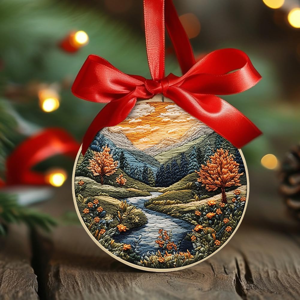 Eforcase Embroidery Starter Kit for Adult Beginner with Landscape Tree Mountain River Floral Nature Scenery Pattern Cross Stitch Hand Embroidery Set DIY Cross Stitch Kits with Hoops Needles Threads
