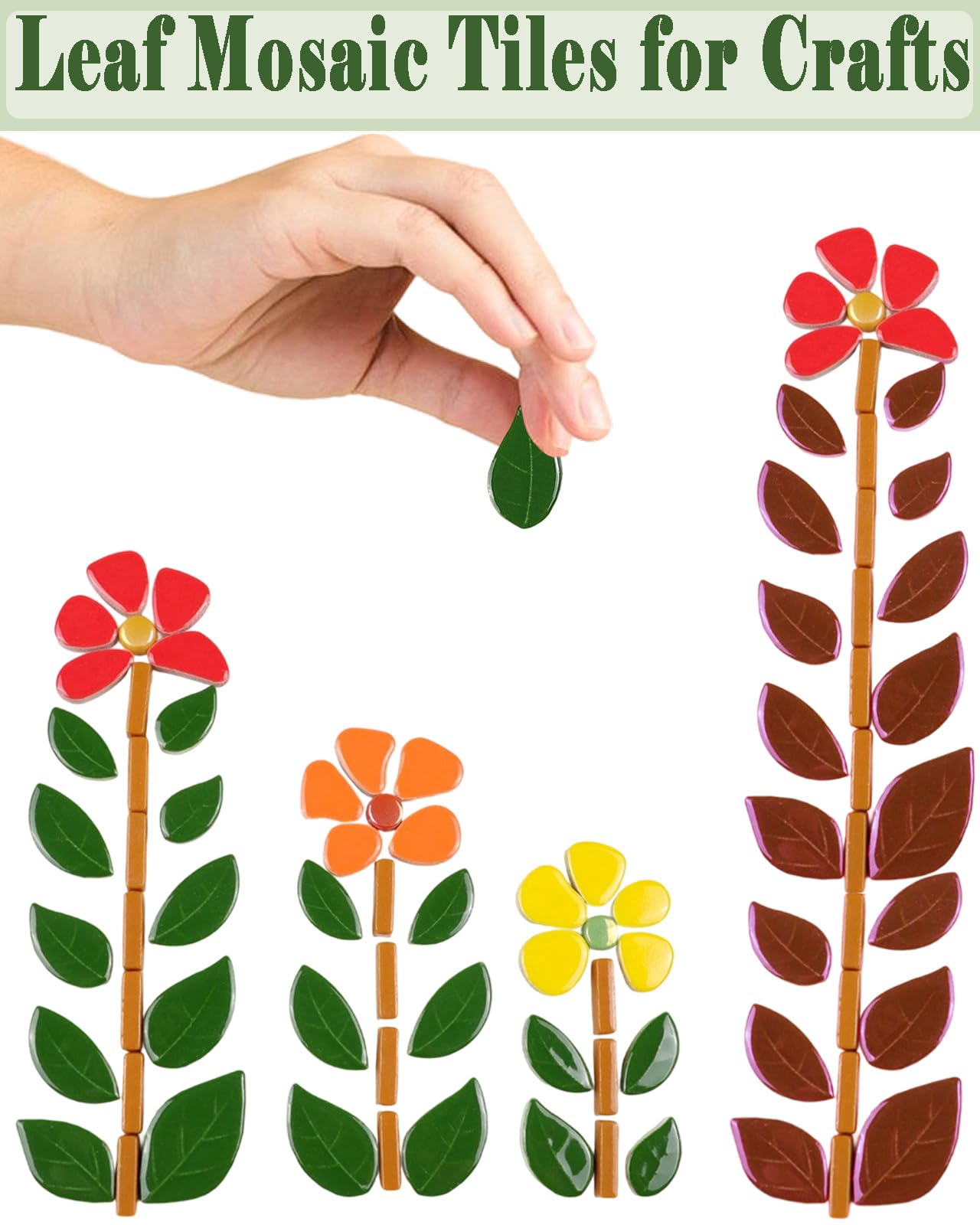 200g Mixed Sizes Leaves Mosaic Tiles for Craft Bulk, Small Ceramic DIY Stepping Stone Kit, Glazed Porcelain Tiles for Coasters Lamp Bathroom Decorations (Mixed)