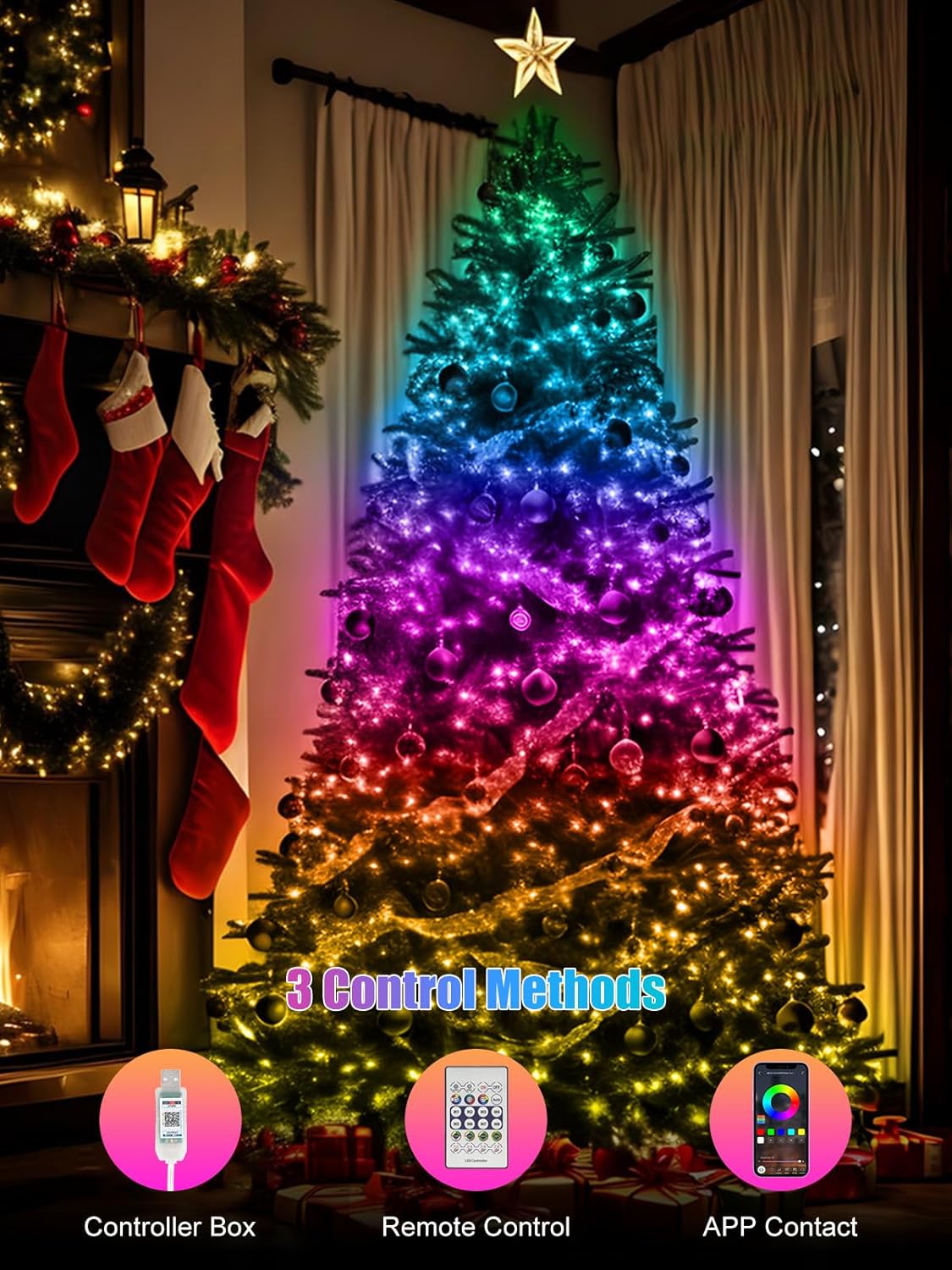 16FT/5M 50 IP65 RGB Smart IC String Lights Indoor [APP & Remote Control], LEDs Multicolor Fairy Lights, USB Powered