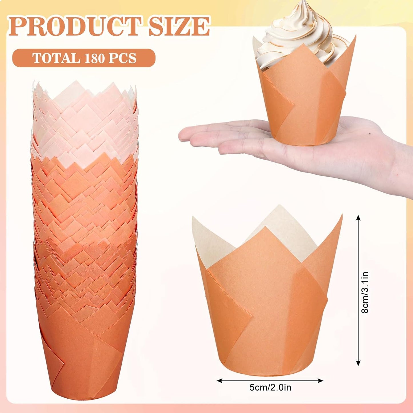 Whaline 180Pcs Terracotta Tulip Cupcake Liners | Greaseproof Muffin Baking Liners for Parties