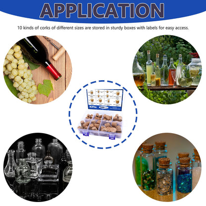 Klfte 100Pack 10 Sizes Cork Stoppers,Small Corks Plugs For Bottles, Replacement Tapered Wooden Wine Stoppers for Apothecary Jar Small Bottle DIY