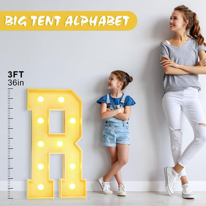Foaky 3FT Large Marquee Light Up Letters,Gaint Light up letters for Party Decor, Anniversary Decoration,Big Marquee Letters for Birthday,Pre-Cut Foam Board Kit (R,3FT)