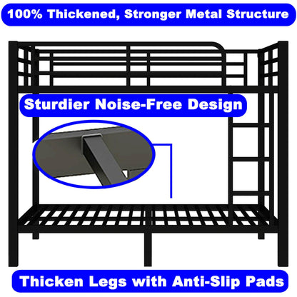 SIMPLEZC Upgraded Version Thickened Heavy-Duty Metal Full XL Over Full XL Bunk Bed, Higher Quality & Stronger Steel Bunk Bed Full XL Size with Ladder and Guard Rail for Adults (Black, Full XL)