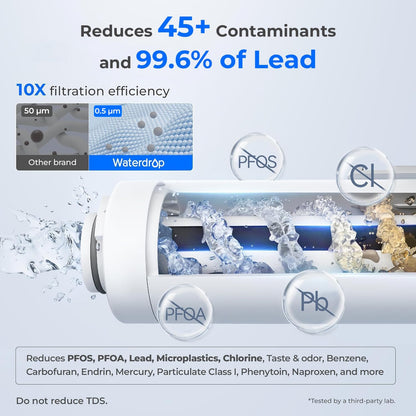 Waterdrop Electric Water Filter Pitcher, Reduce 99.6% of Lead and 45+ Impurities, 200-Gallon Rechargeable Water Dispenser, Instant 15-Cup Countertop System, NSF/ANSI 401&53&42&372, Does not Lower TDS
