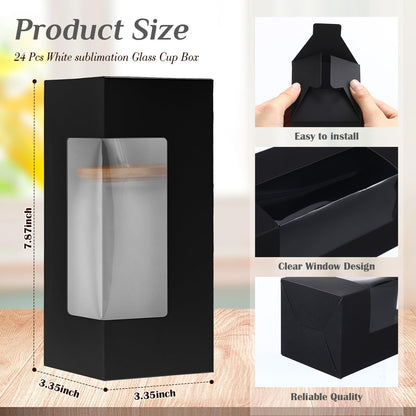 Honoson Tumbler Gift Box Valentine for Sublimation Glass Cup Shipping Gift Boxes for Packaging Exhibition Clear 12 16 20oz Drinking Cup Glasses Jars Mug Can Blank(Black,24 Pcs)