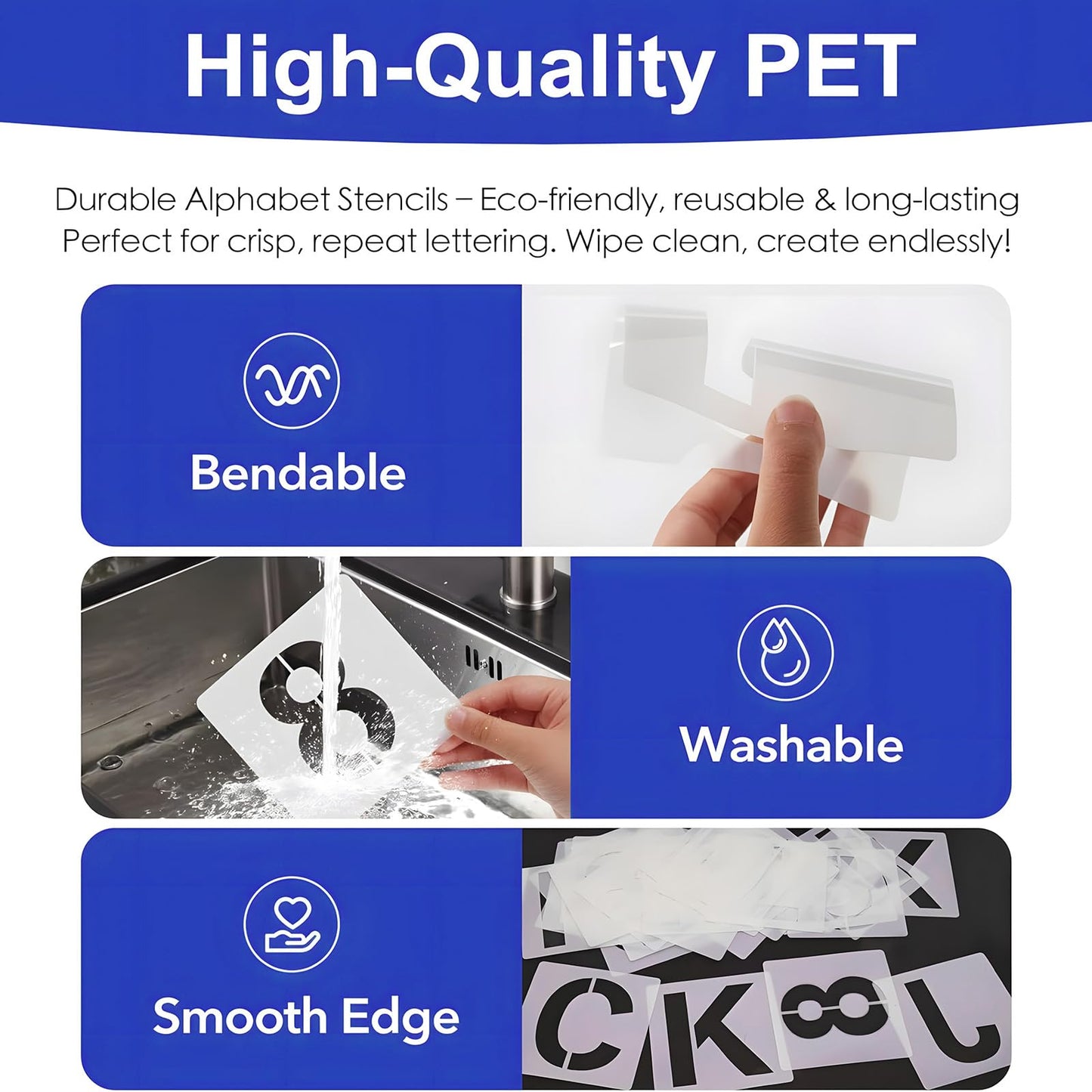 Letter Stencils for Painting – 36PCS Alphabet & Number Stencils for Crafts Reusable, Durable PET Plastic Templates for Wood, Fabric, Wall, Canvas, Rocks, Signs, DIY Home Decor & More(6 Inch)
