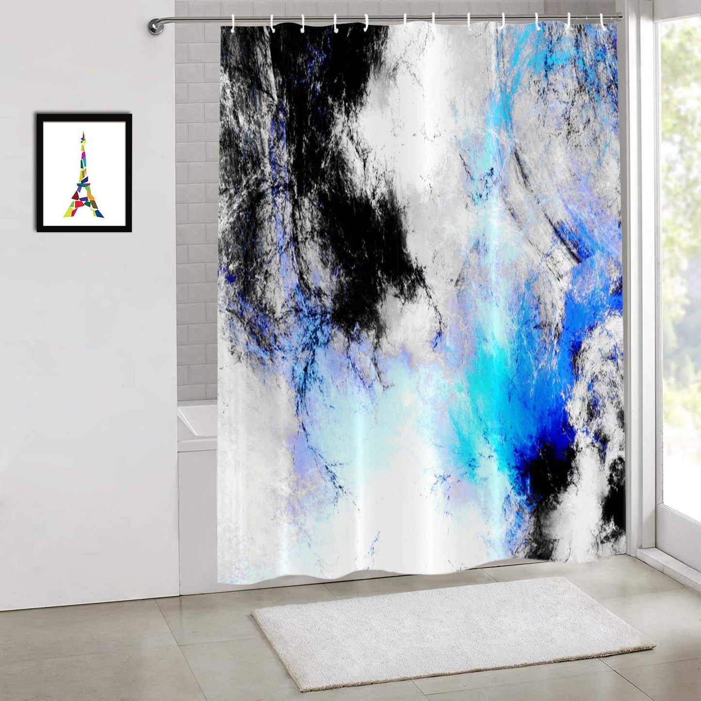 Shrahala 72x72 Inch Abstract Grey and White Shower Curtain, Waterproof Fractal Designs for Bathroom with Grommets