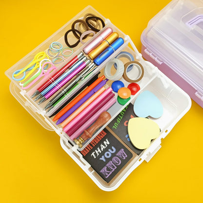 Tackle Box Organizers and Storage,9.8inch Craft Organizers and Storage,Three-Layer Sewing Box With 2 Trays,Medicine Storage Box With Handle For Nail、Makeup、Diamond Painting、Building Blocks (White)