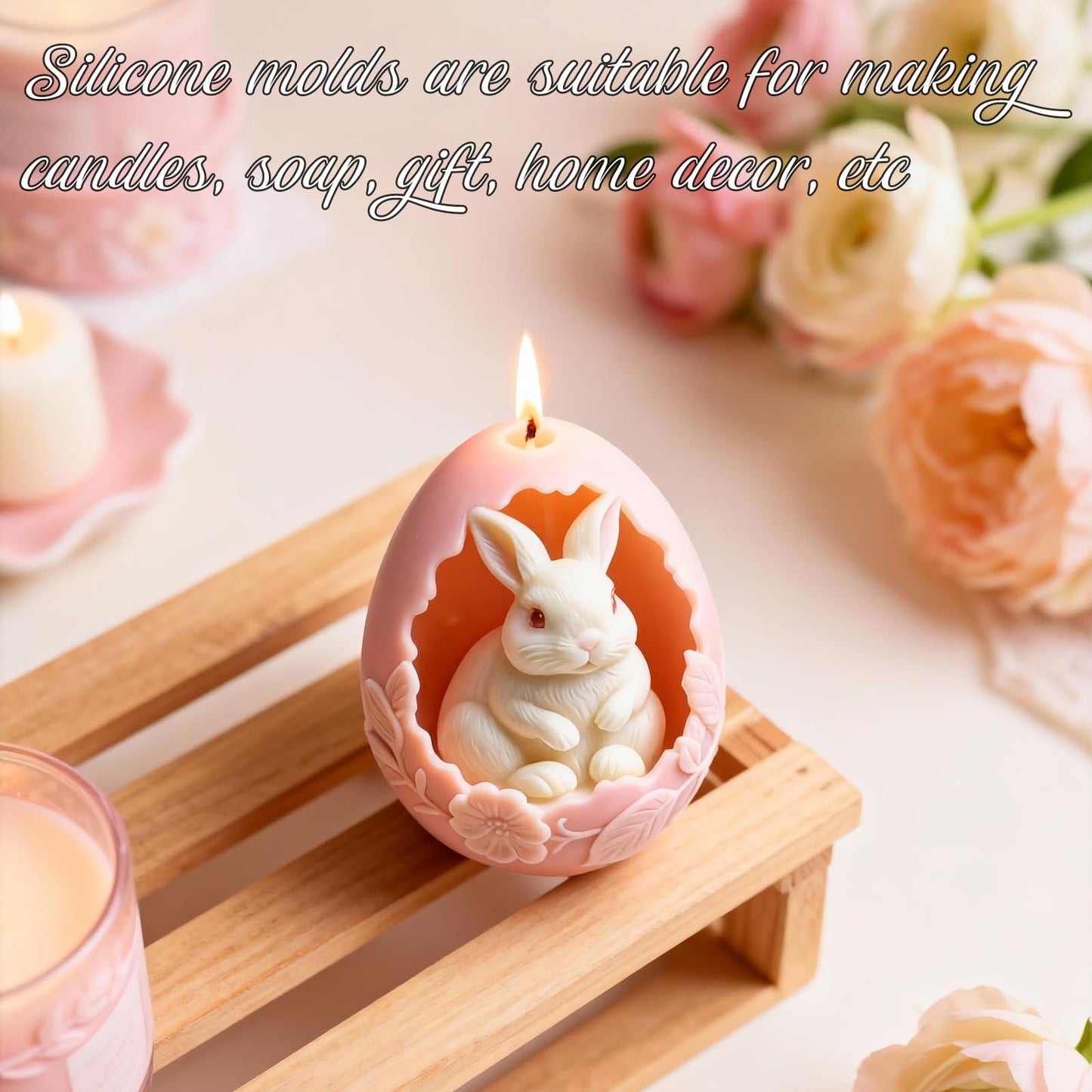 Rabbit Egg Candle Mold, Cute Easter Bunny Silicone Molds for Candle Making Aromatherapy & Handmade Wax Soap, Epoxy Resin Casting Molds for DIY Resin Craft, Perfect for Easter Home Decor