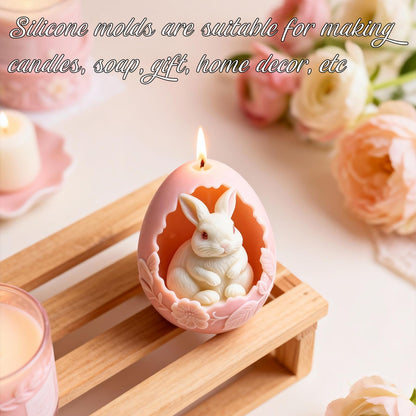 Rabbit Egg Candle Mold, Cute Easter Bunny Silicone Molds for Candle Making Aromatherapy & Handmade Wax Soap, Epoxy Resin Casting Molds for DIY Resin Craft, Perfect for Easter Home Decor